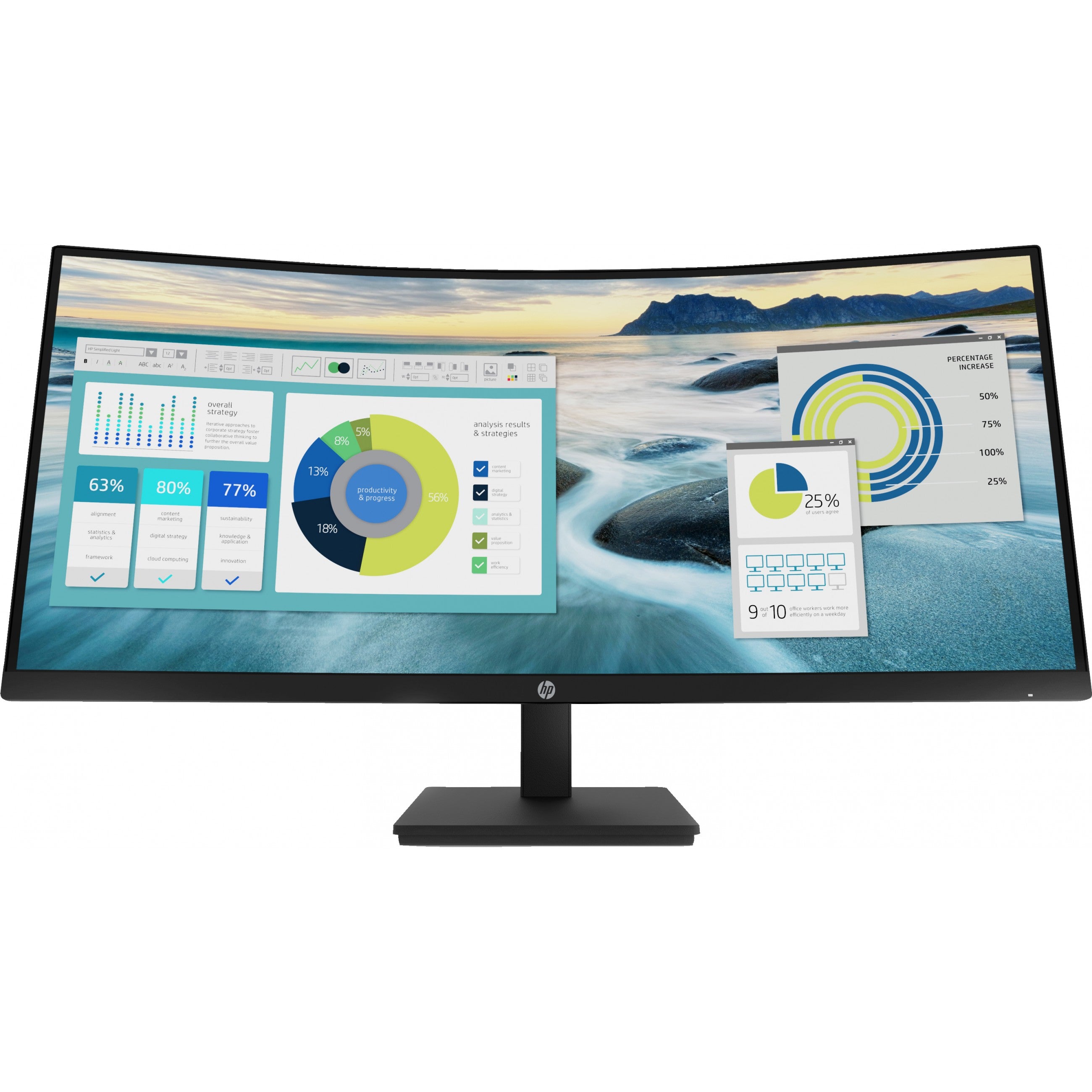 86.36cm/34'' (3440x1440) HP P34hc G4 Curved 21:9 5ms 60Hz HDMI DisplayPort USB-C VESA Speaker WQHD Black