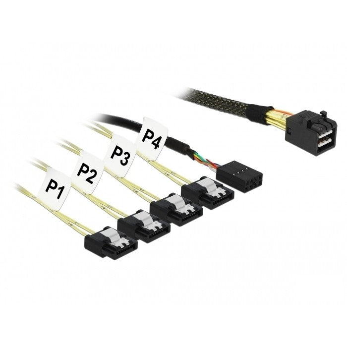 DeLock Mini SAS HD SFF-8643 > 4 x SATA 7 Pin + Sideband 1 m Metall