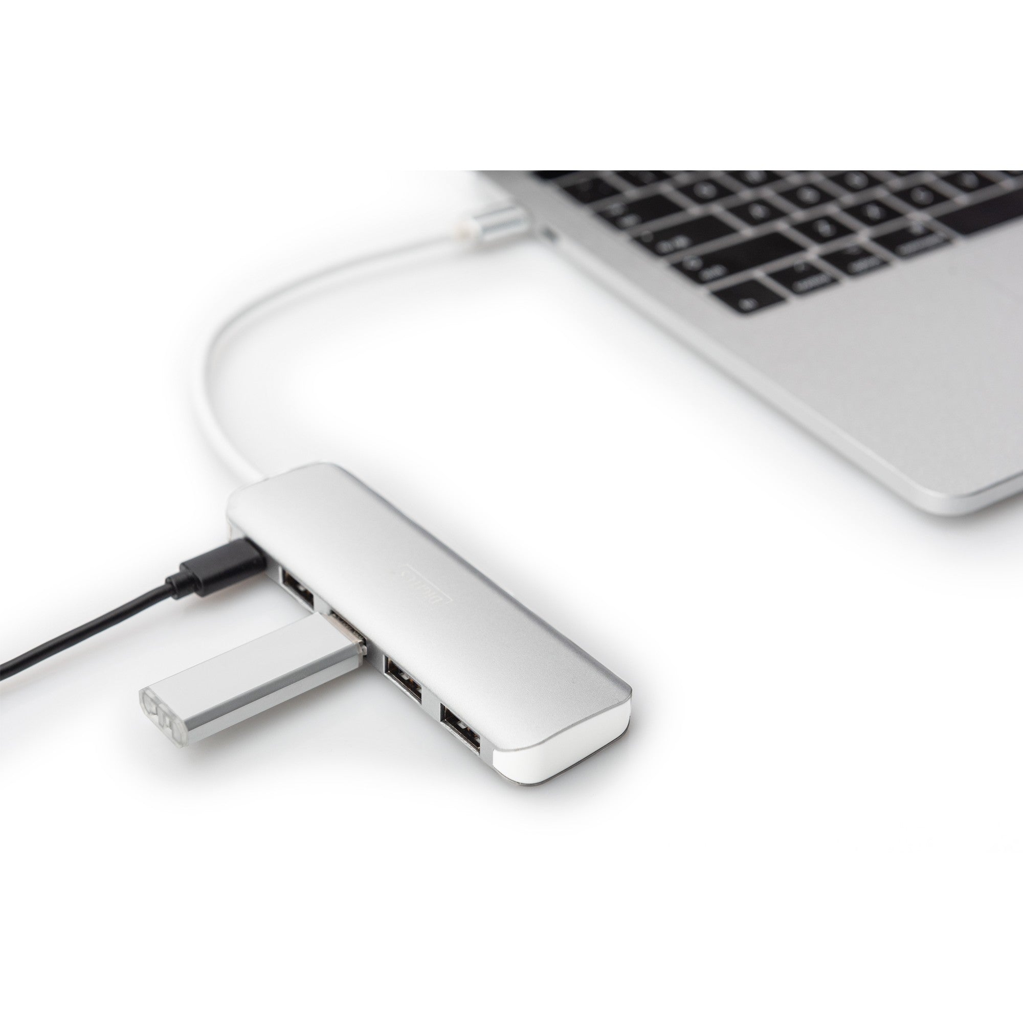DIGITUS USB-C-Hub 4-Port 3.0->4xA3.0 1xC-PD intgr.Kabel wei