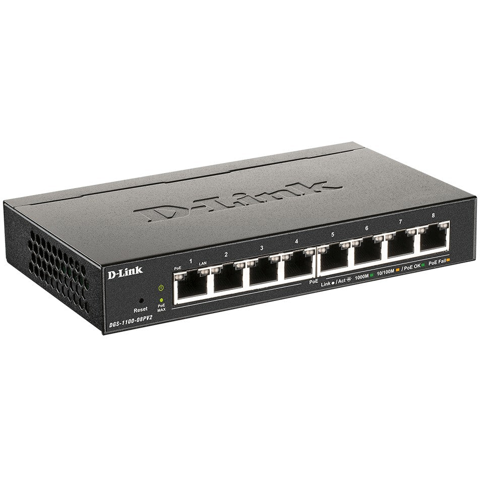 8P D-Link DGS-1100-08PV2 - Managed - L2/L3 - Gigabit Ethernet (10/100/1000) - Vollduplex - Power over Ethernet (PoE)