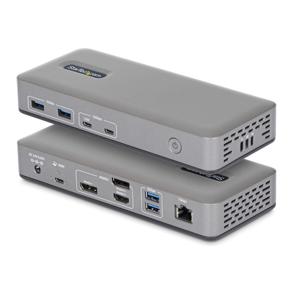 Station d'accueil USB-C triple écran StarTech.com, station d'accueil MST triple 4K 60 Hz, DisplayPort et HDMI, charge d'ordinateur portable 100 W Power Delivery, 1 GbE, sans pilote, station d'accueil multi-écrans, Windows