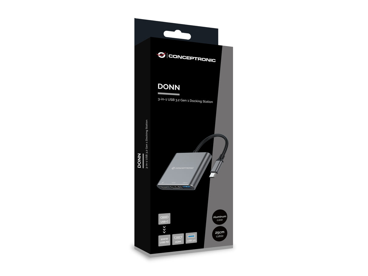 Conceptronic DONN18G 3-in-1 USB 3.2 Gen 1 Dockingstation, HDMI, USB 3.0, 100W USB PD