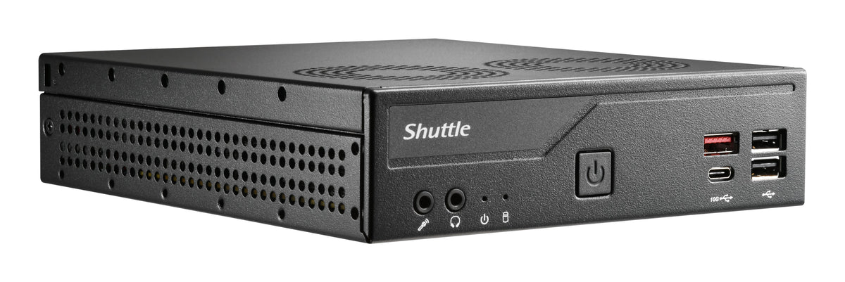 Shuttle Slim PC DH810S, S1851, 2x DP, 1x HDMI, 1x 2.5", 1x M.2, 1x LAN (Intel 1G), 8x USB, 1x COM, fonctionnement 24h/24 et 7j/7, VESA inclus