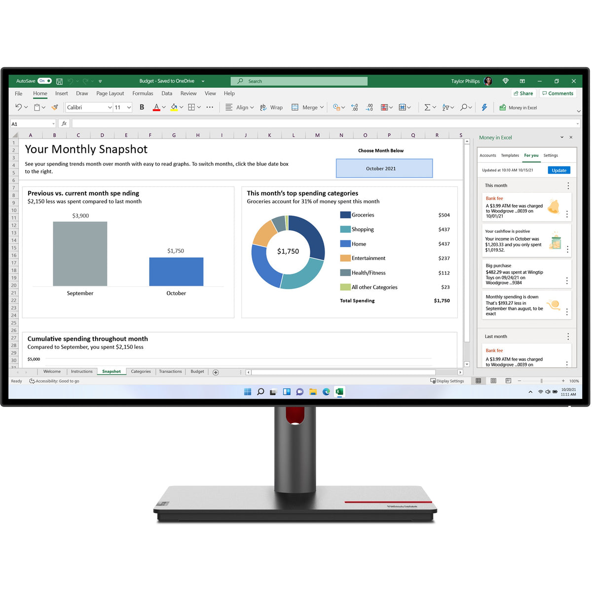 68.6cm /27" (2560x1440) Lenovo ThinkVision P27h-30 4ms DP USB-C Black