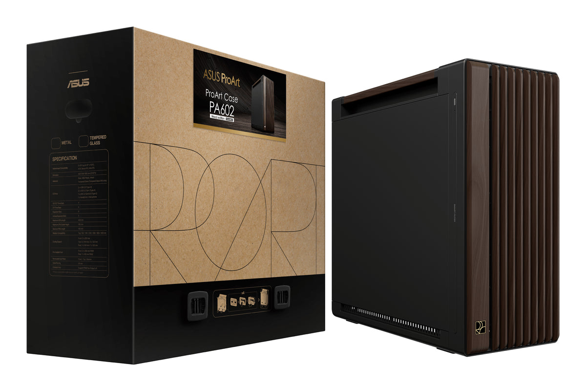 ASUS ProArt PA602 Wood Edition Modern Black - Metal Panel Midi Tower Schwarz, Holz