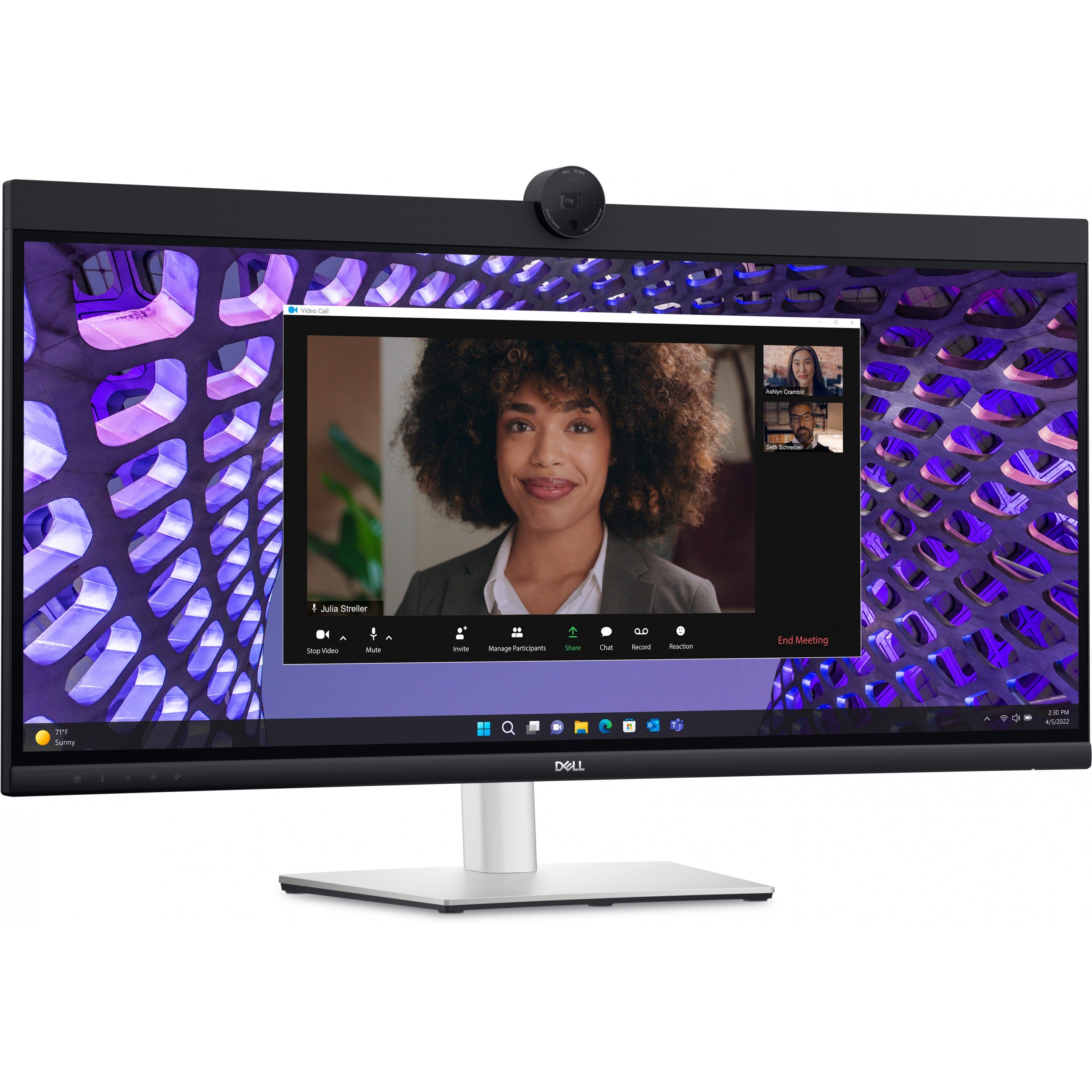 86.71cm/34" (3440x1440) Dell P3424WEB 21:9 Curved WQHD IPS 60Hz 5ms HDMI DP RJ45 Webcam USB-C VESA Black/Silver