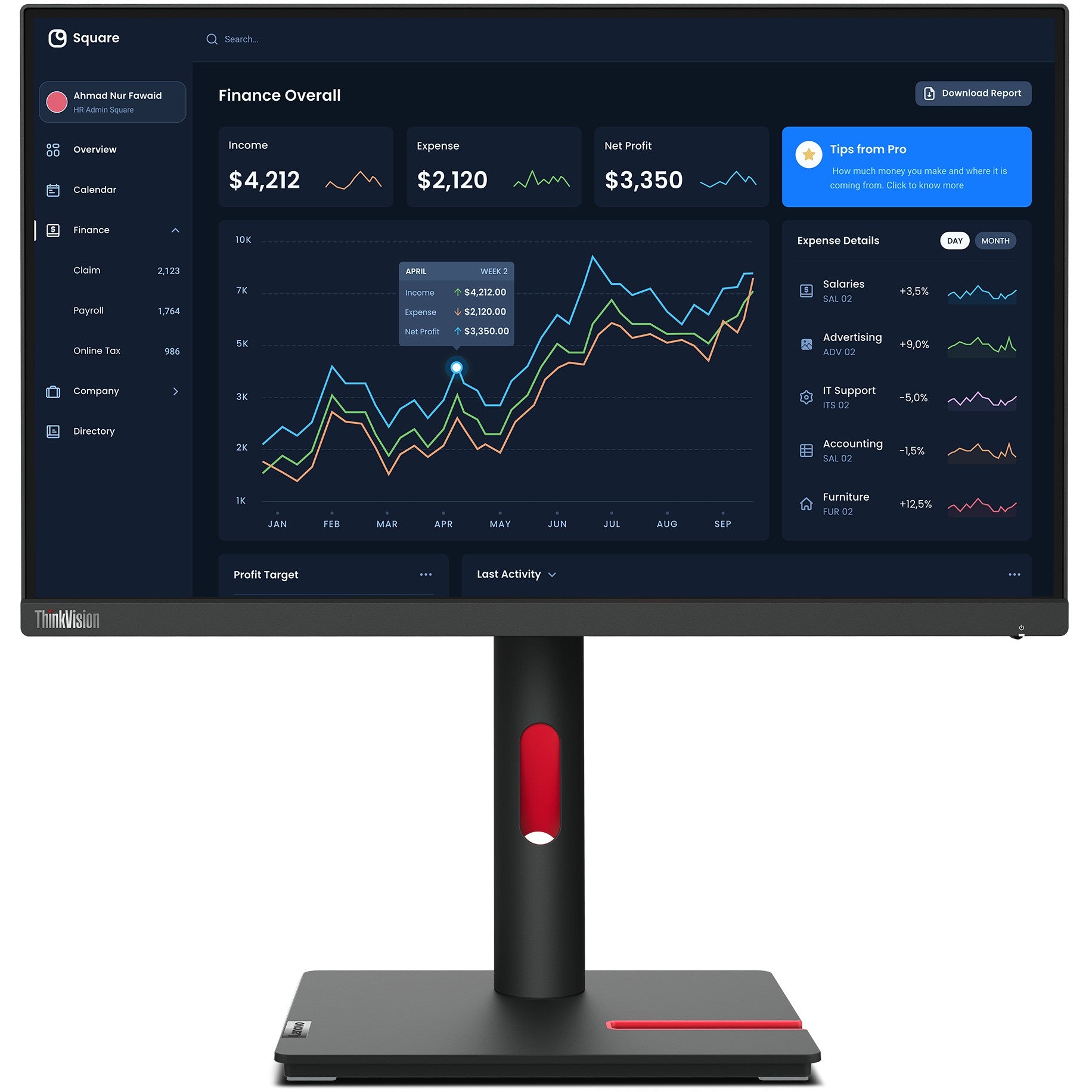 54.6cm/21.5" (1920x1080) Lenovo ThinkVision T22i-30 16:9 FHD IPS 60Hz 4ms HDMI VGA DP USB Pivot Black