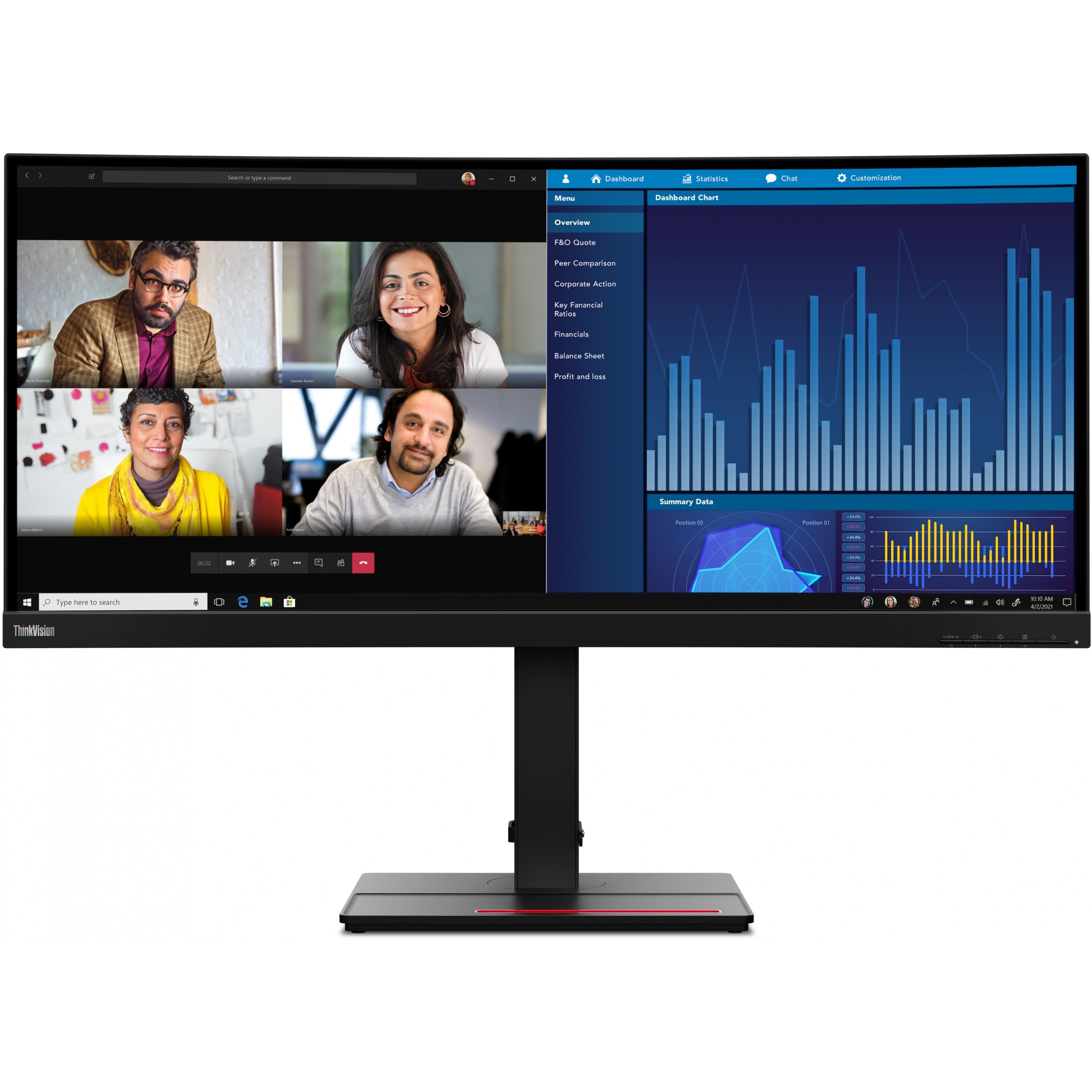 86.7cm/34" (3440x1440) Lenovo ThinkVision P34w-20 21:9 UWQHD IPS Curved 4ms 60Hz HDMI DP USB-C Speaker KVM Black