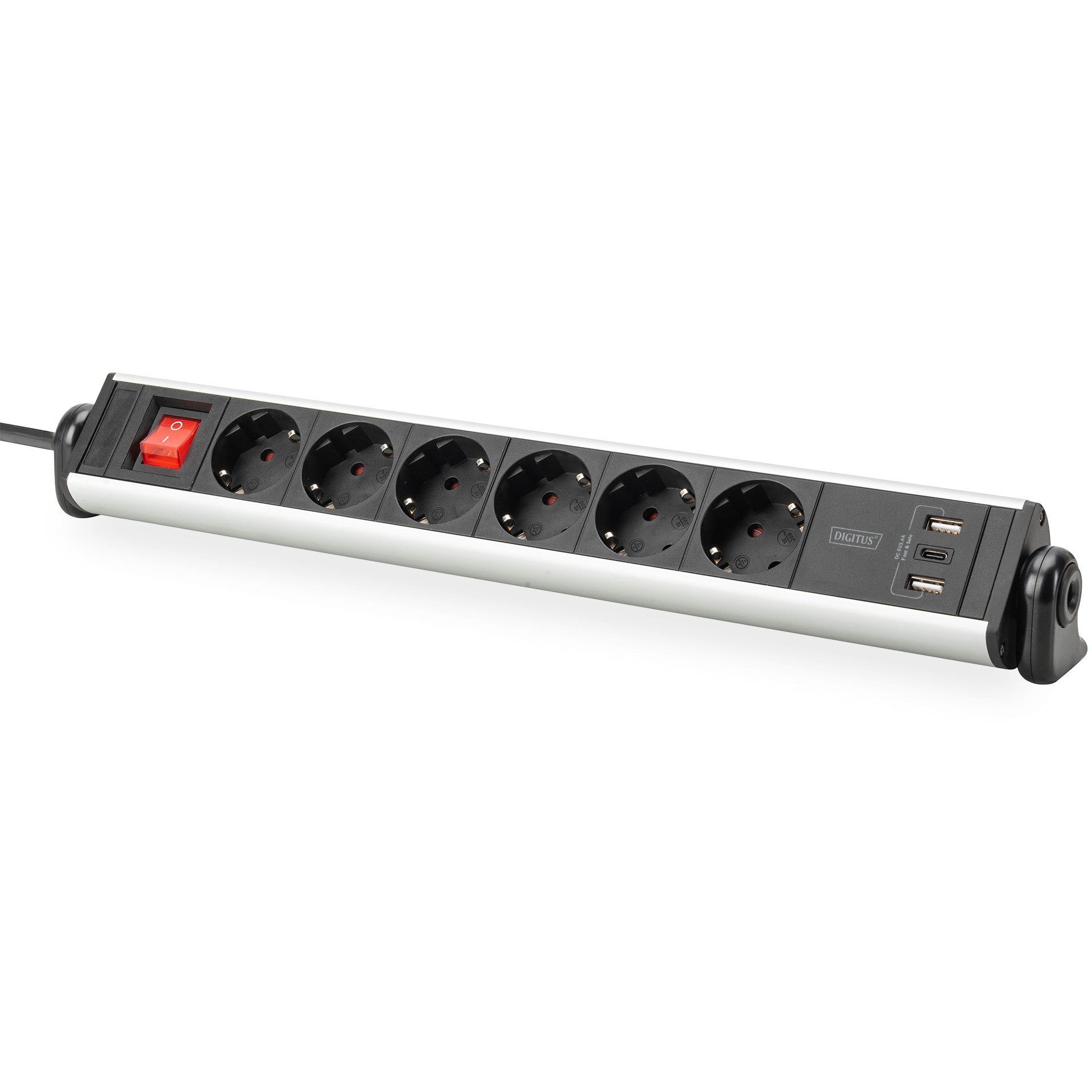 Digitus 6-Fach Steckdosenleiste mit 2xUSB-A| 1xUSB-C und Schalter Schwarz/Silver