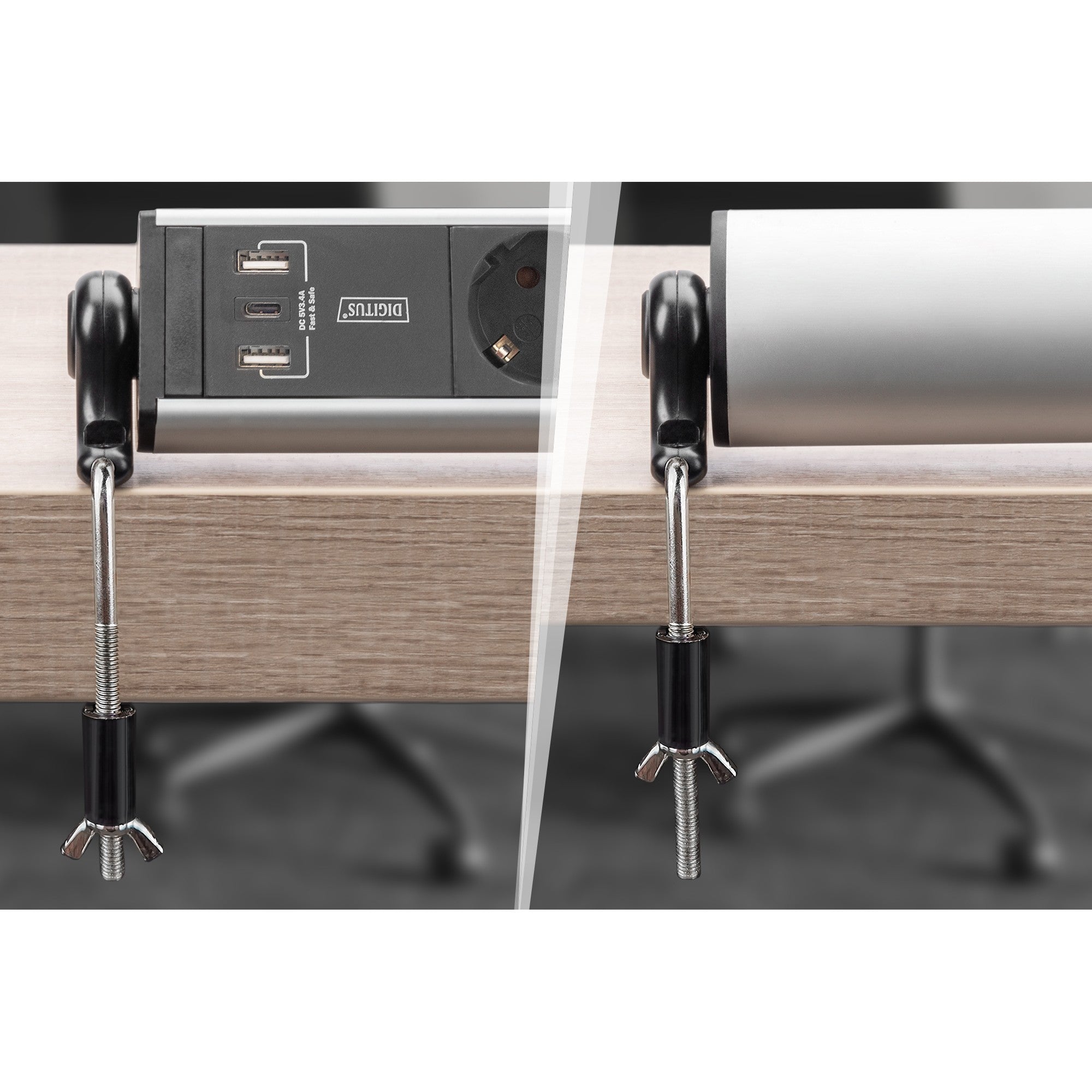 Digitus 6-Fach Steckdosenleiste mit 2xUSB-A| 1xUSB-C und Schalter Schwarz/Silver