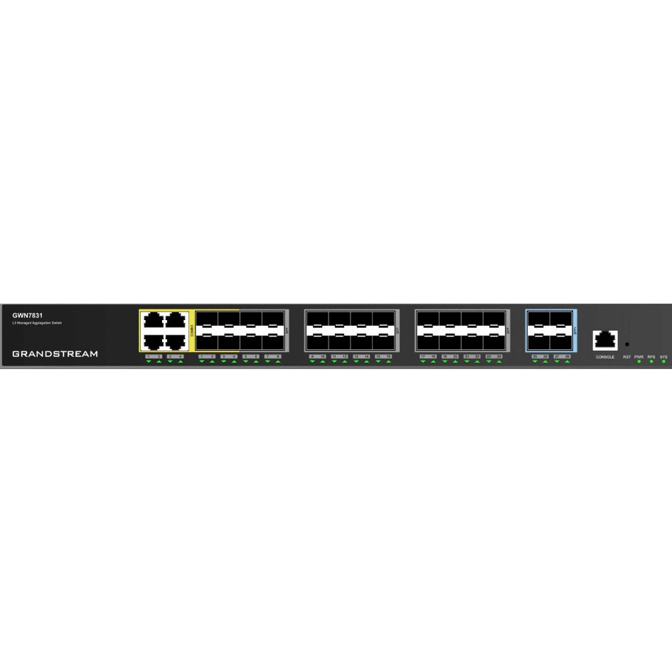 24+4P Grandstream GWN7831. 24x Gigabit ports. 4x SFP+. Layer-3-Aggregations-Switches