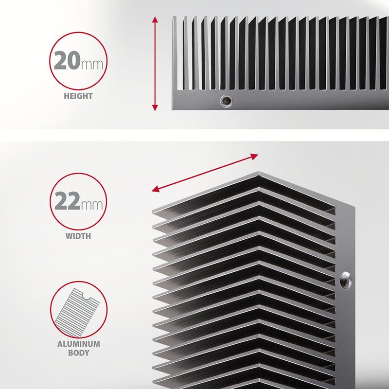 Axagon CLR-M2XT Aluminium-Passivkühler für einseitige und doppelseitige M.2-SSD-Festplatten, Größe 2280, Höhe 24 mm