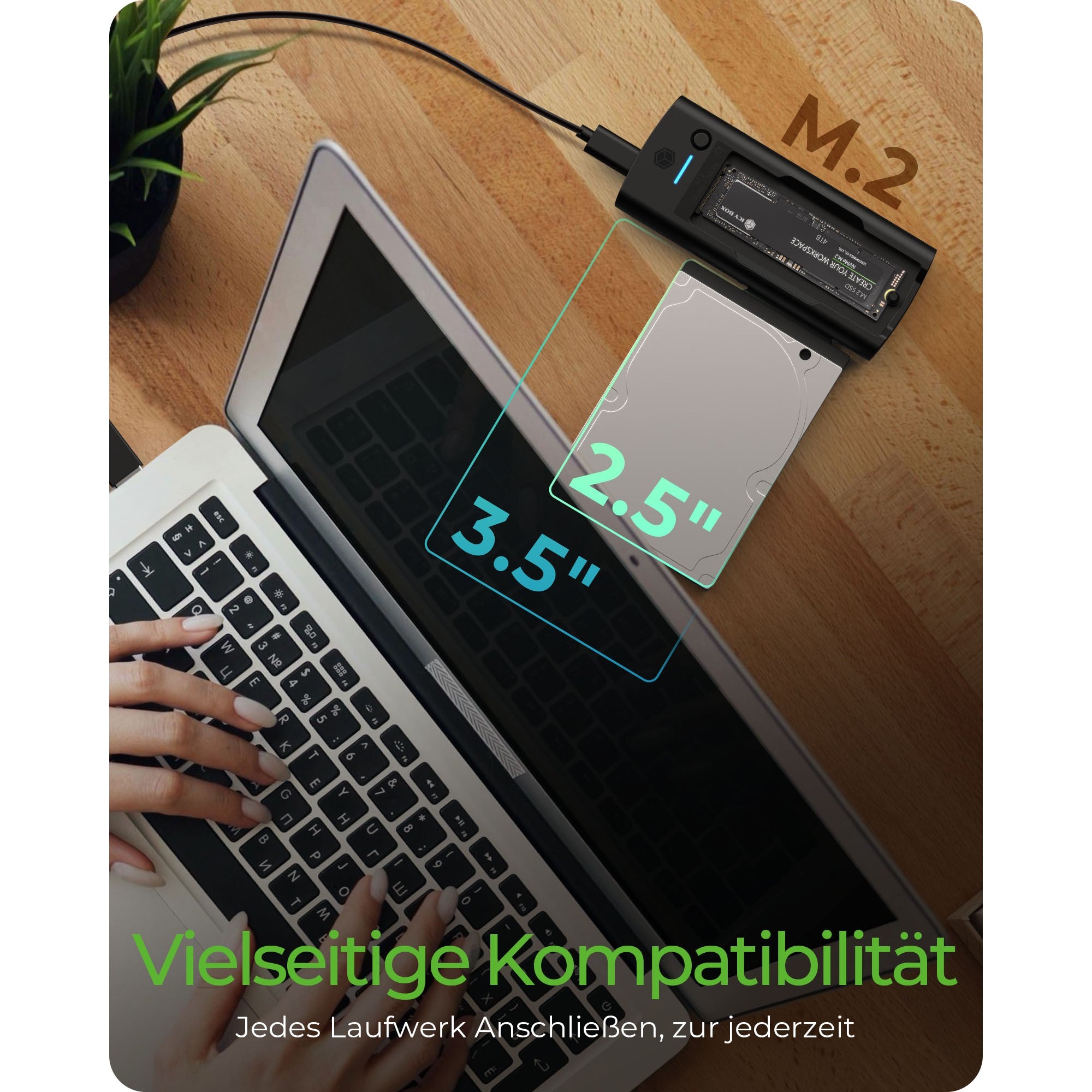 ICY BOX IB-180MS-C31 USB-C/USB-A 3.2 DockingStation für M.2 NVMe SSD und 3.5"/2.5" SATA HDD