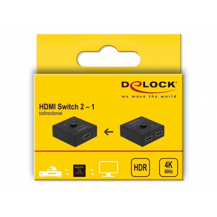DELOCK HDMI 2 - 1 Umschalter bidirektional 4K 60 Hz kompakt