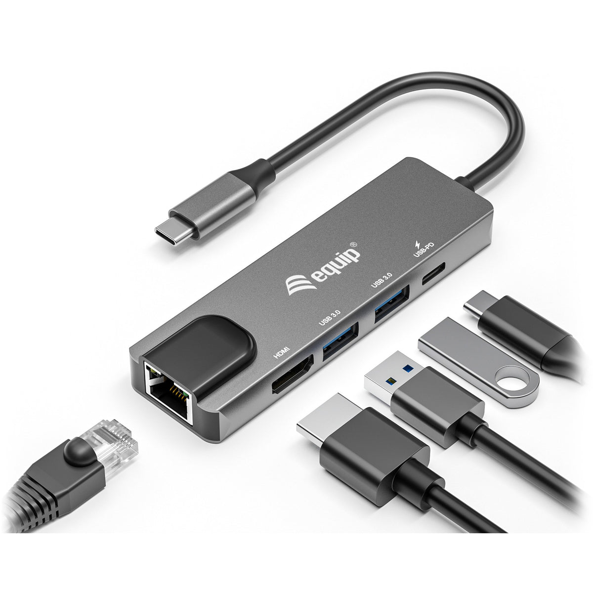 Station d'accueil USB-C->HDMI.2xUSB3.0.GbE.100WPD 25cm si