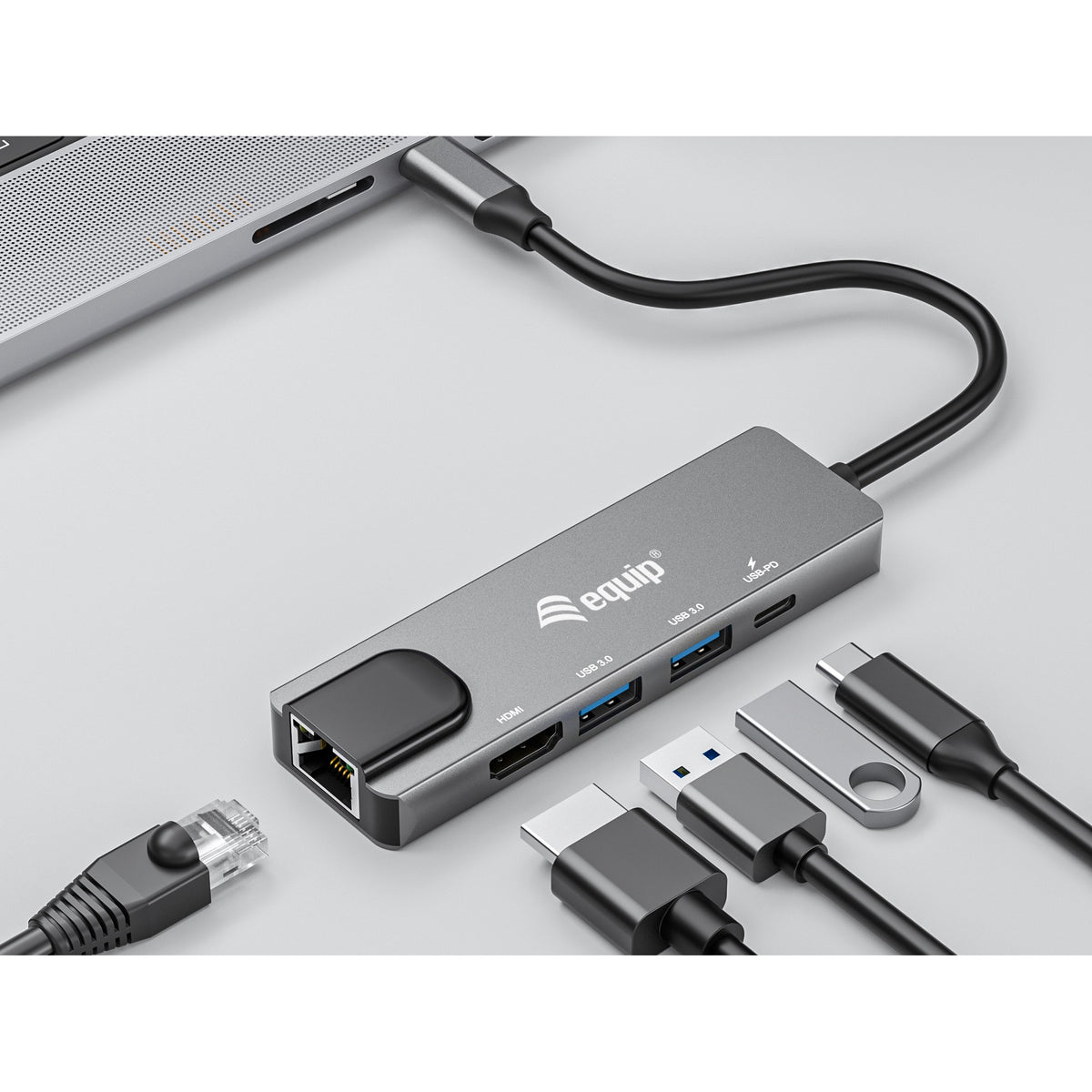 Station d'accueil USB-C->HDMI.2xUSB3.0.GbE.100WPD 25cm si