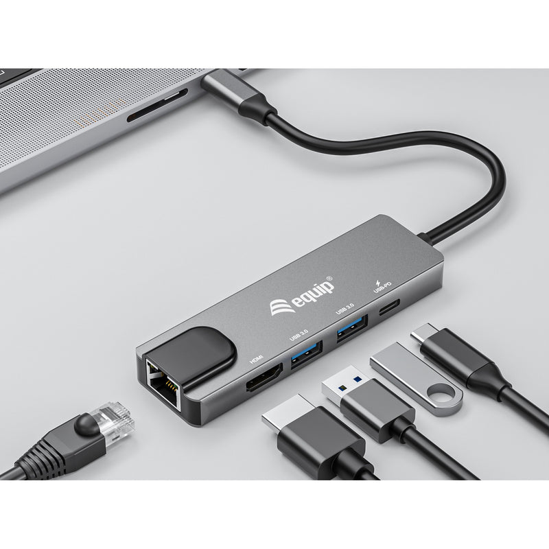 Equip Dock USB-C->HDMI.2xUSB3.0.GbE.100WPD 25cm si
