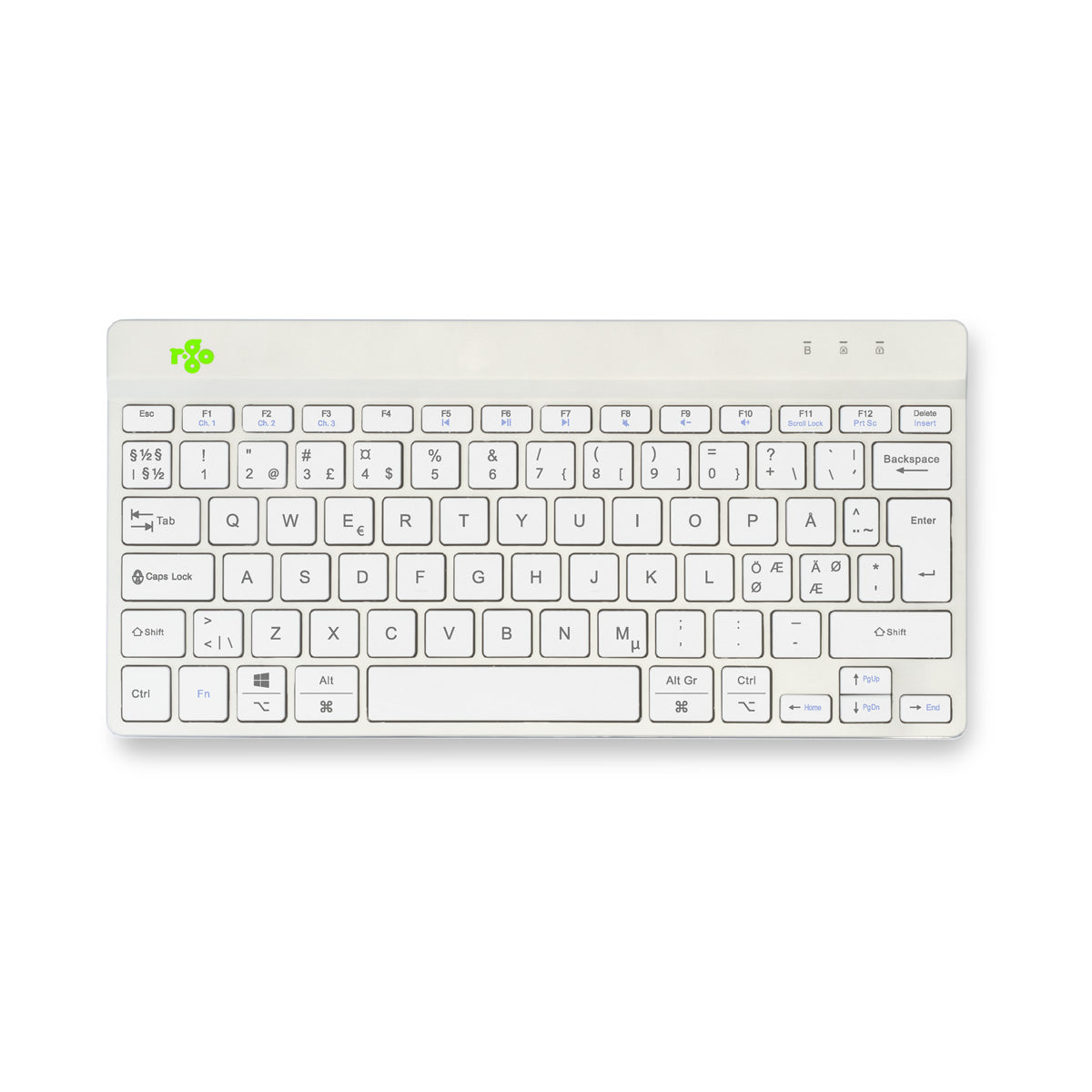 R-Go Tools Ergonomische Tastatur R-Go Compact Break, kompakte Tastatur mit Pausensoftware, QWERTY (NORDIC), Bluetooth, Weiß