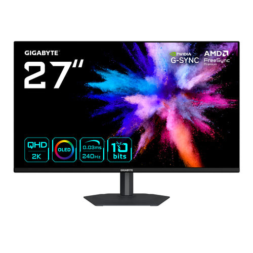GIGABYTE GO27Q24A 27” OLED 2K QHD Gaming-Monitor - 2560 x 1440, 240Hz, 0.03ms, 400 cd/m², FreeSync Premium, G-Sync Kompatibel, HDMI 2.1, DisplayPort 1.4