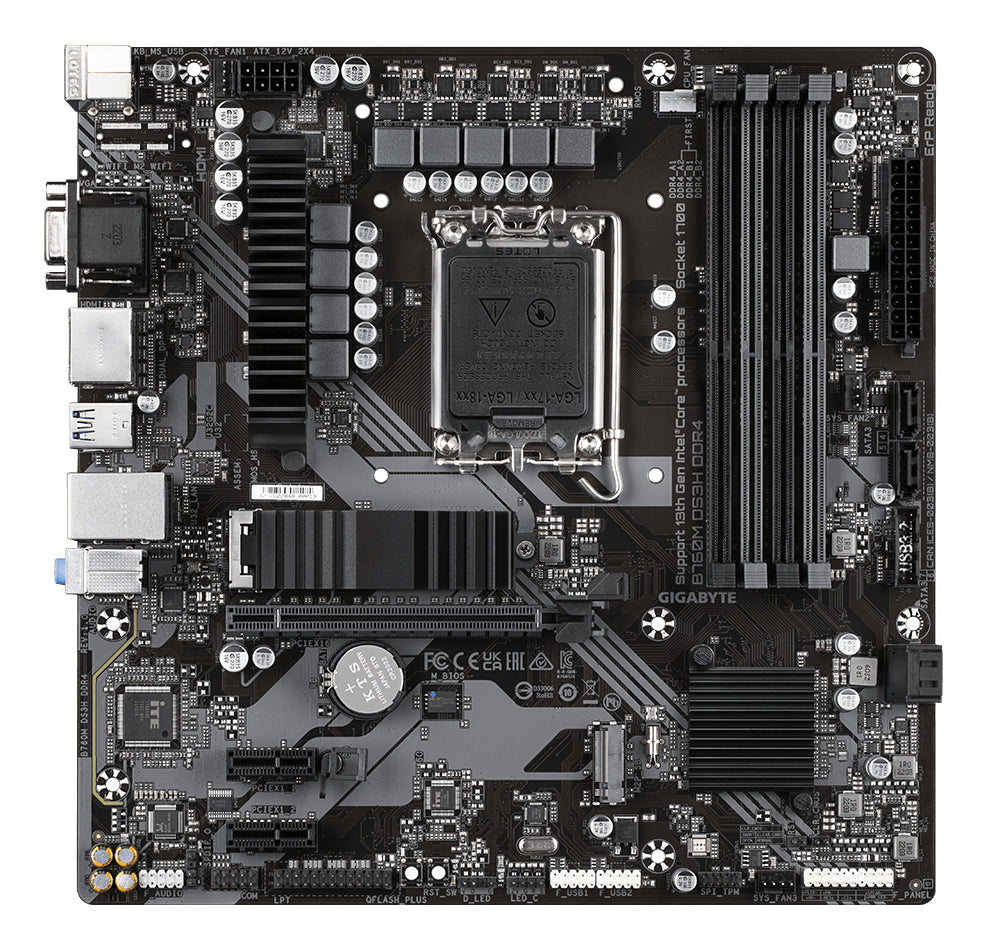 GIGABYTE B760M DS3H DDR4 Motherboard - Unterstützt Intel Core 14. Generation CPUs, 6+2+1 Phasen Digital VRM, bis zu 5333MHz DDR4 (OC), 2xPCIe 4.0 M.2, 2.5GbE LAN, USB 3.2 Gen2