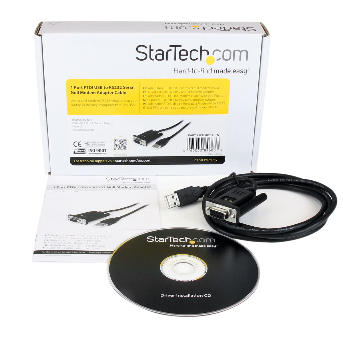 StarTech.com USB auf Seriell RS232 Adapter - DB9 Seriell DCE Adapter Kabel mit FTDI - Null Modem - USB 1.1 / 2.0 - USB Busbetrieben