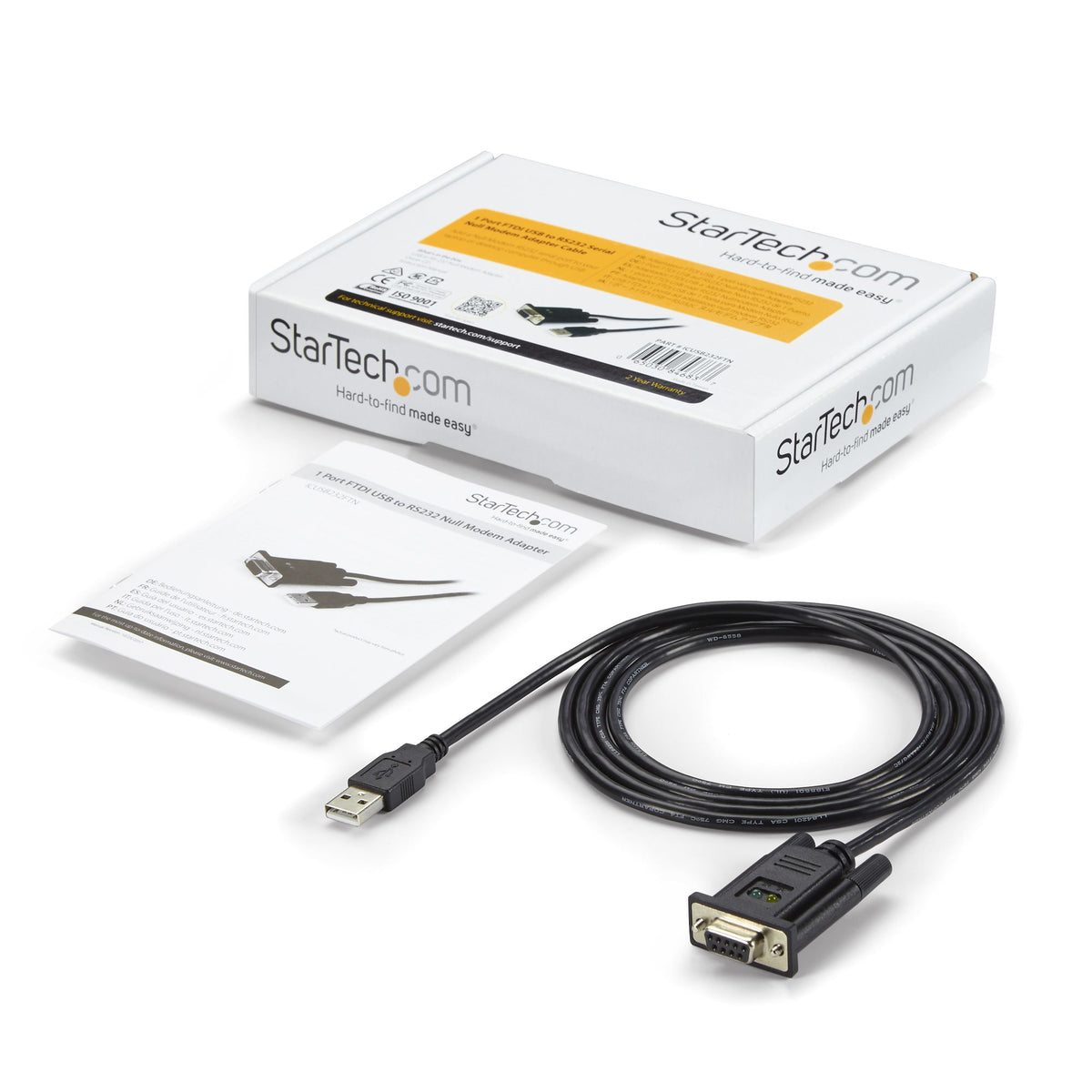 StarTech.com USB auf Seriell RS232 Adapter - DB9 Seriell DCE Adapter Kabel mit FTDI - Null Modem - USB 1.1 / 2.0 - USB Busbetrieben
