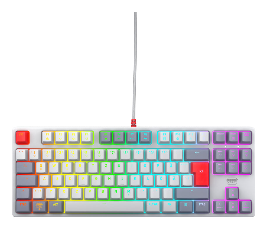 CHERRY K4V2 TKL Clavier de jeu USB QWERTZ allemand Gris, Gris clair, Rouge