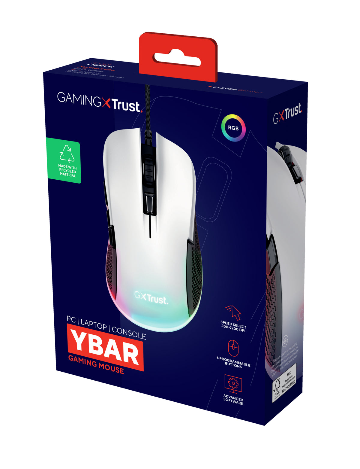 Trust GXT 922 Ybar Maus Gaming rechts USB Typ-A Optisch 7200 DPI