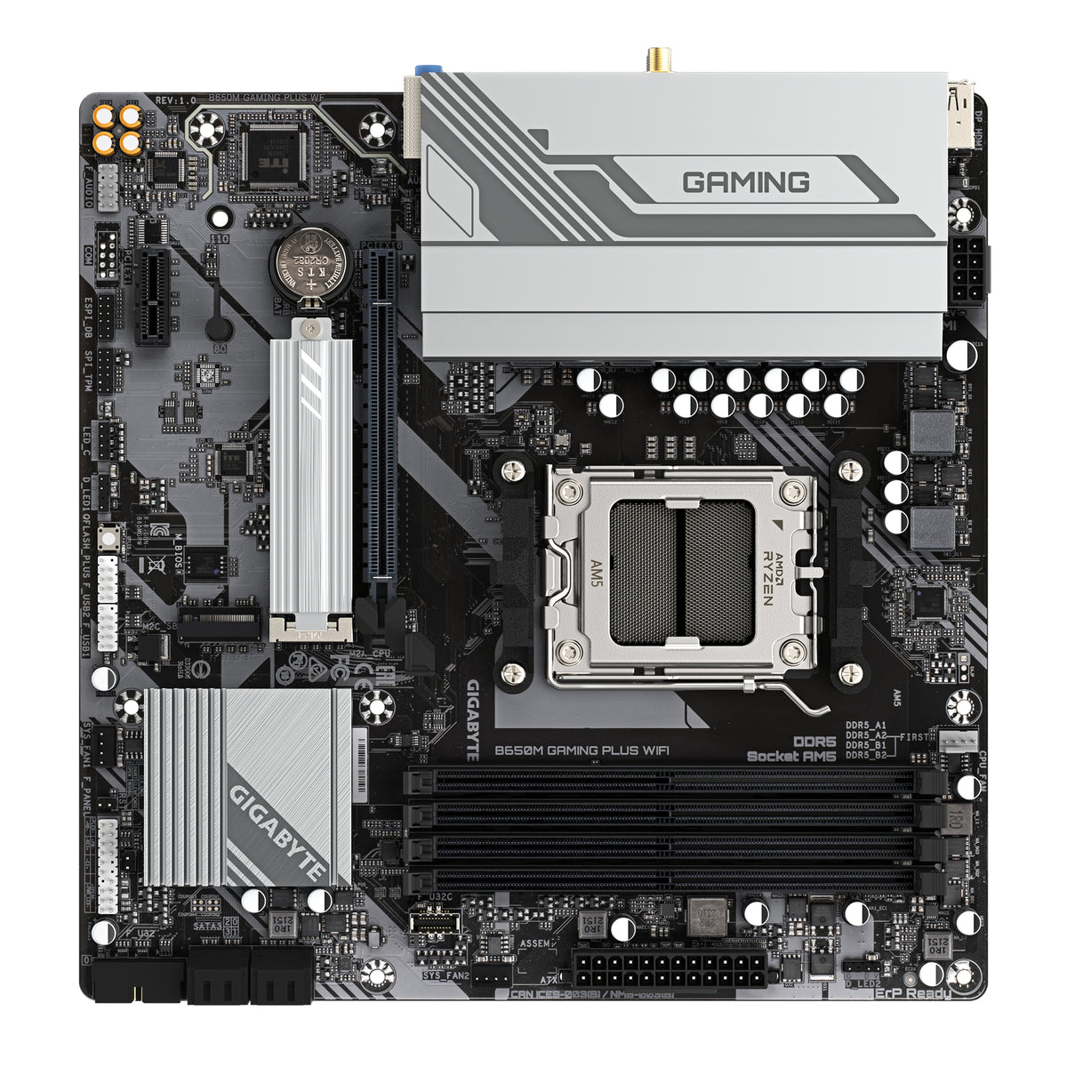 GIGABYTE B650M GAMING PLUS WIFI Mainboard – AMD Ryzen 9000 CPUs, 5+2+2 Phasen VRM, bis zu 8000 MHz DDR5, 2xPCIe 4.0 M.2, 2.5GbE LAN, WIFI 6E, USB 3.2 Gen 1