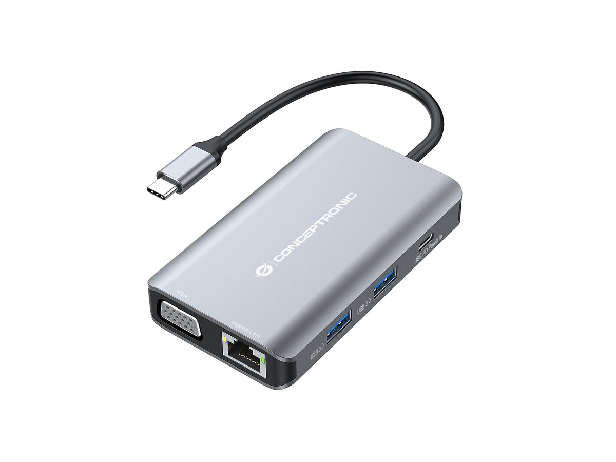 Conceptronic DONN21G laptop-dockingstation & portreplikator Kabelgebunden USB 3.2 Gen 1 (3.1 Gen 1) Type-C Grau