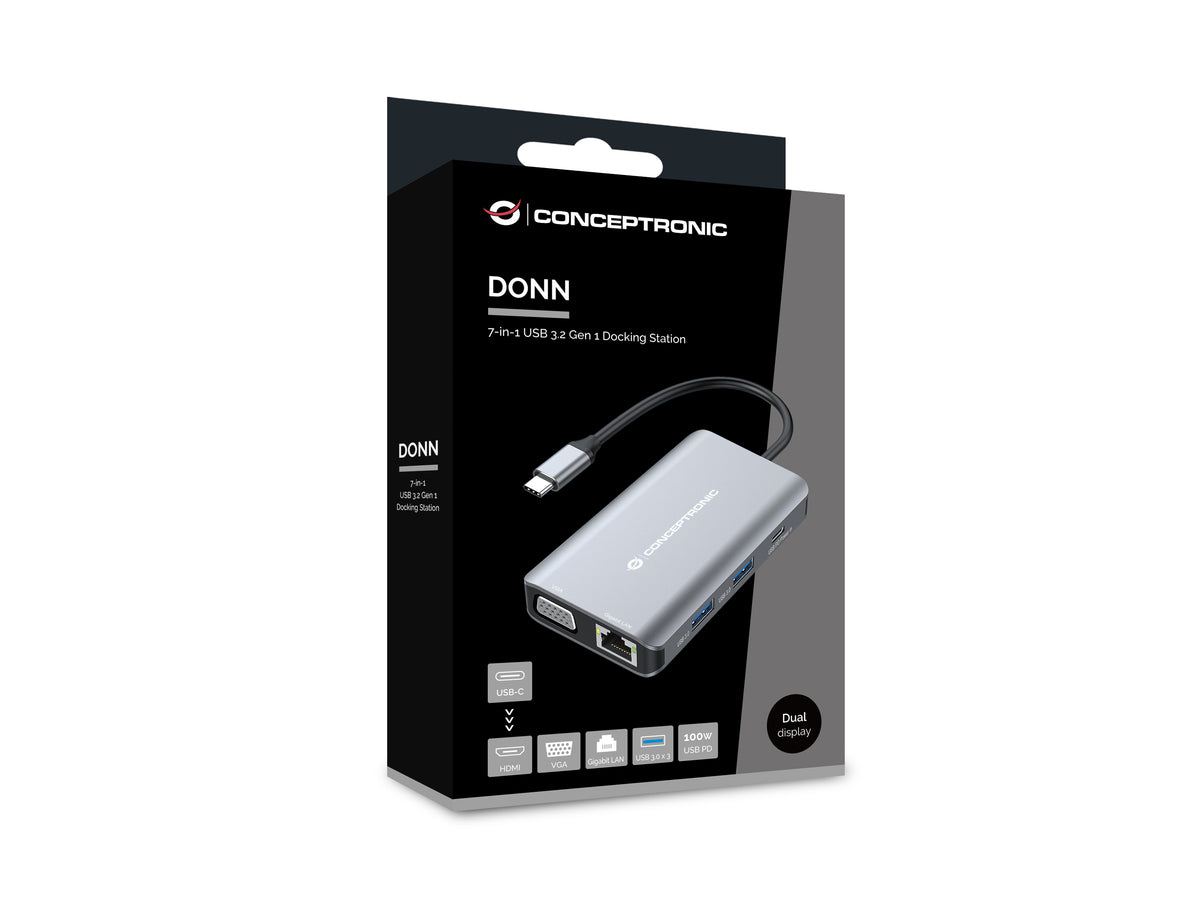 Conceptronic DONN21G laptop-dockingstation & portreplikator Kabelgebunden USB 3.2 Gen 1 (3.1 Gen 1) Type-C Grau