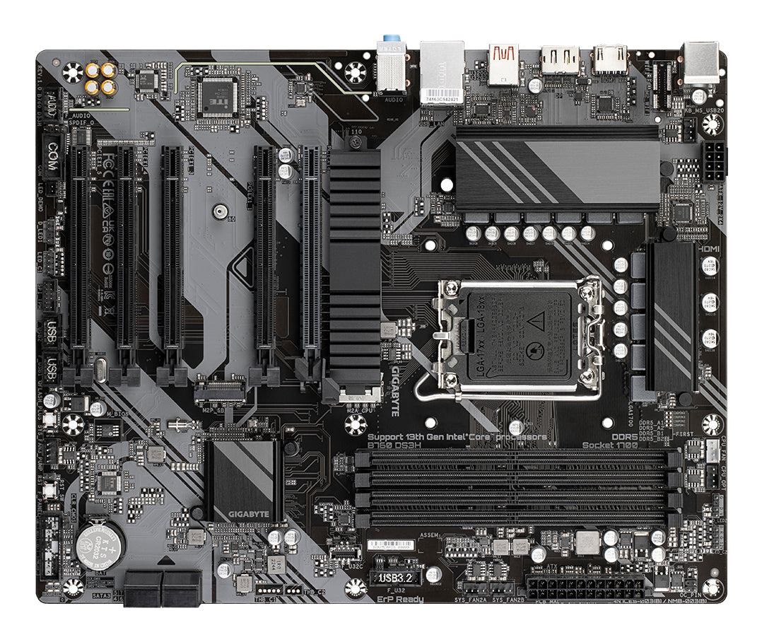 GIGABYTE B760 DS3H Mainboard - Unterstützt Intel Core Prozessoren der 14. Generation, 8+2+1 Phasen digitales VRM, bis zu 7600MHz DDR5 (OC), 2x PCIe 4.0 M.2, GbE LAN, USB 3.2 Gen 2x2