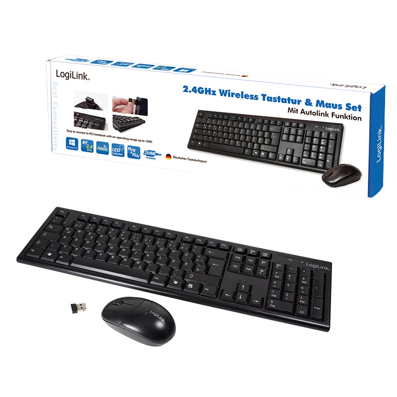 LogiLink ID0104 Clavier et souris inclus Bureau RF Sans fil QWERTZ Noir