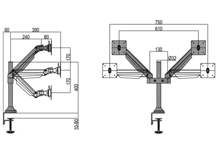 Multibrackets 7181 Flachbildschirm-Tischhalterung 81,3 cm (32") Tisch/Bank Weiß
