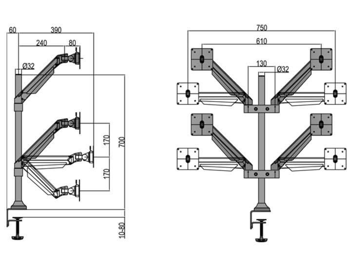 Multibrackets 7211 Flachbildschirm-Tischhalterung 81,3 cm (32") Tisch/Bank Weiß