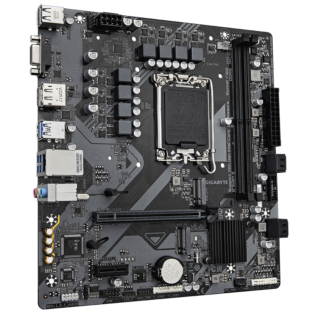 Carte mère GIGABYTE B760M E – Prend en charge les processeurs Intel Core de 14e génération, VRM à 6+1+1 phases, jusqu'à 7200 MHz DDR5 (OC), 2xPCIe 4.0 M.2, 1 GbE LAN, USB 3.2 Gen 1