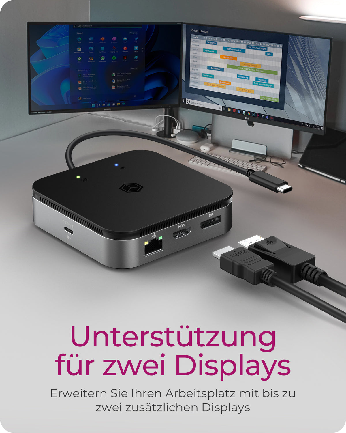 ICY BOX IB-DK408-C41, 7 in 1 Mobil DockingStation USB4® Type-C® auf 1x DisplayPort™ 1.4, 1x HDMI® 2.1, Gigabit LAN, 3x USB 3.2 Gen 2 Type-A, 1x Audiokombo- un