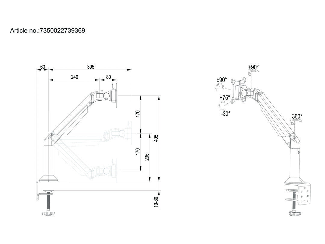 Multibrackets 9369 Flachbildschirm-Tischhalterung 81,3 cm (32") Tisch/Bank Schwarz