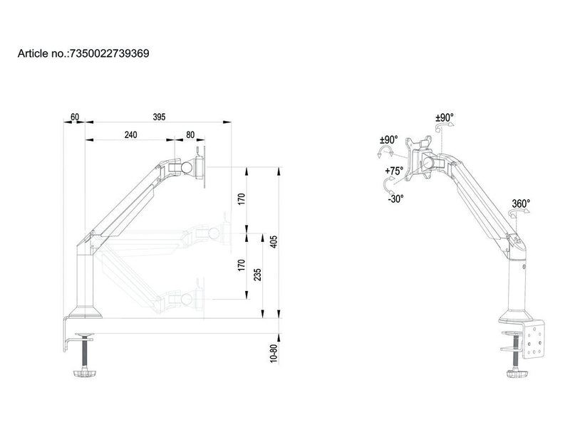 Multibrackets 9369 Flachbildschirm-Tischhalterung 81,3 cm (32") Tisch/Bank Schwarz