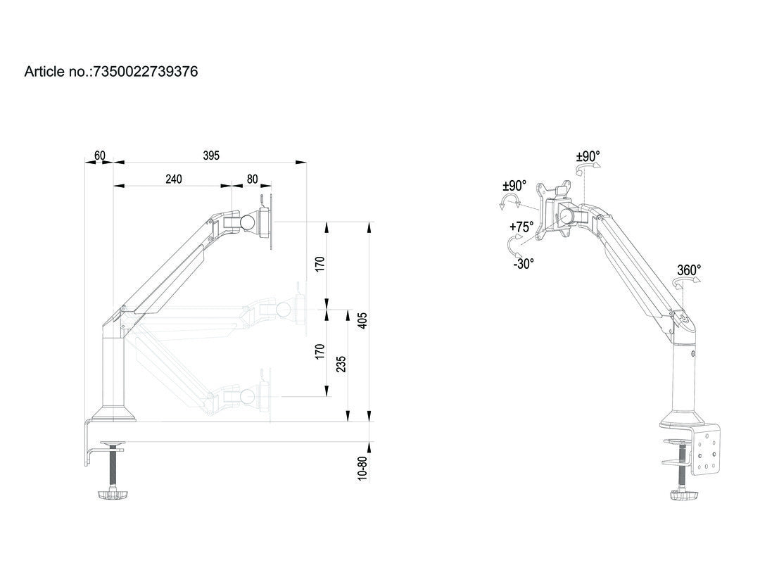 Multibrackets 9376 Flachbildschirm-Tischhalterung 81,3 cm (32") Tisch/Bank Silber