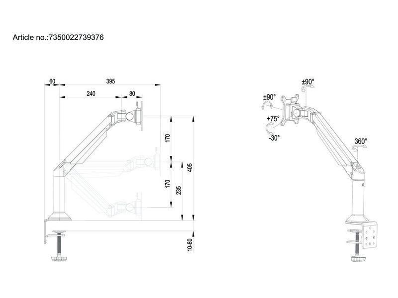 Multibrackets 9376 Flachbildschirm-Tischhalterung 81,3 cm (32") Tisch/Bank Silber