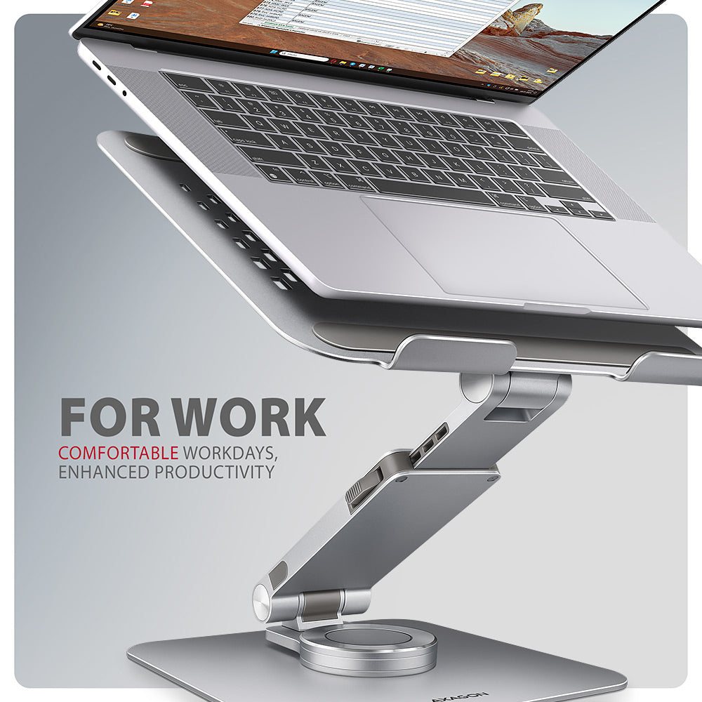 Axagon STND-LR Aluminiumständer mit 360°-Drehung für Laptops 10"–17.3". Verstellbare Höhe und Winkel.
