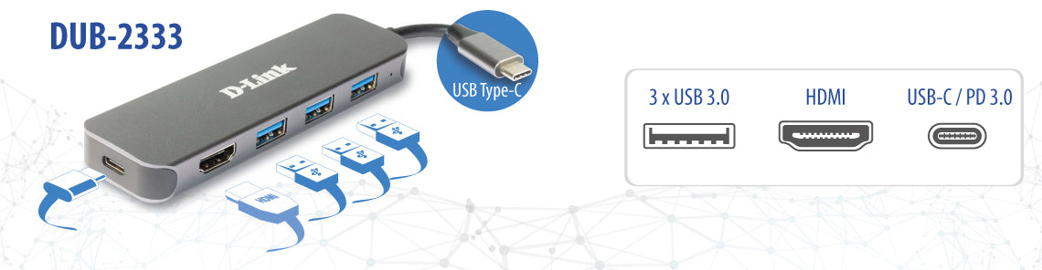 D-Link DUB-2333 laptop-dockingstation & portreplikator Kabelgebunden USB Typ-C Grau