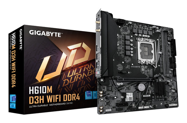GIGABYTE H610M D3H WIFI DDR4 Mainboard – Unterstützt Intel Core Prozessoren der 14. Generation, 6+1+1 Phasen VRM, bis zu 3200 MHz DDR4, 2xPCIe 3.0 M.2, Wi-Fi 5, 1 GbE LAN, USB 3.2 Gen 1