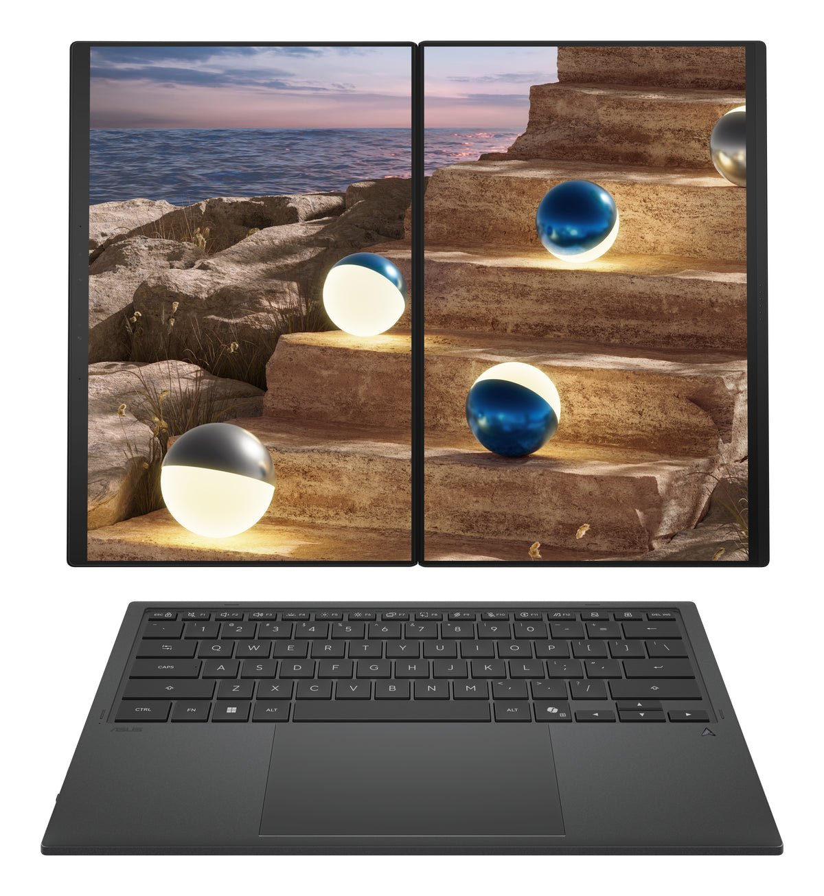 ASUS Zenbook Duo UX8407AA-SN605W Copilot+ PC Intel Core Ultra 9 386H Laptop 35,6 cm (14") Touchscreen 3K 32 GB LPDDR5x-SDRAM 1 TB SSD Wi-Fi 7 (802.11be) Windows 11 Home Grau