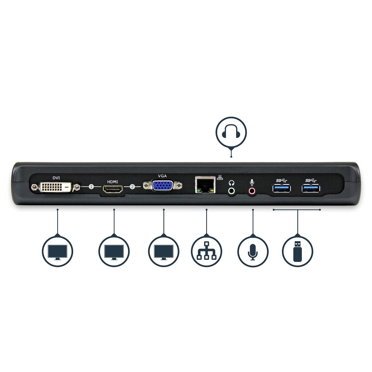 StarTech.com Dual Monitor USB 3.0 Laptop Docking Station mit HDMI/DVI/VGA, 3x USB-A Hub, GbE, Audio, Universal Type-A Dock für Windows/macOS/ChromeOS - TAA Konform
