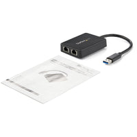 StarTech.com USB 3.0 auf Dual Port Gigabit Ethernet Adapter mit USB Anschluss - 10/100/1000 Mbit/s - USB Gigabit LAN Netzwerkadapter/NIC Adapter - Schwarz