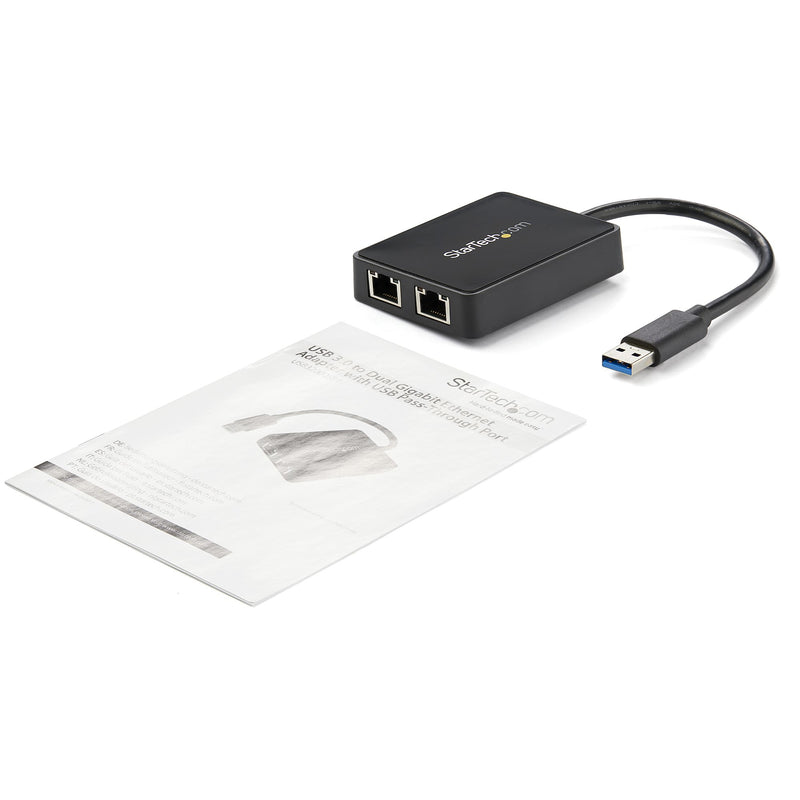 StarTech.com USB 3.0 auf Dual Port Gigabit Ethernet Adapter mit USB Anschluss - 10/100/1000 Mbit/s - USB Gigabit LAN Netzwerkadapter/NIC Adapter - Schwarz