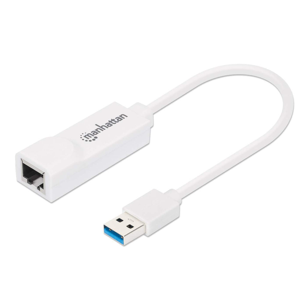 Manhattan USB-A auf Gigabit-Ethernet-Netzwerkadapter, USB 3.2 Gen 1 auf 10/100/1000 Mbit/s Gigabit Ethernet, weiß