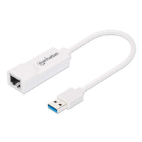 Manhattan USB-A auf Gigabit-Ethernet-Netzwerkadapter, USB 3.2 Gen 1 auf 10/100/1000 Mbit/s Gigabit Ethernet, weiß